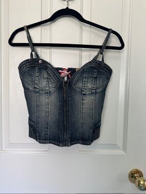 Guess Dark Wash Denim Bustier Corset- Small/Petite.